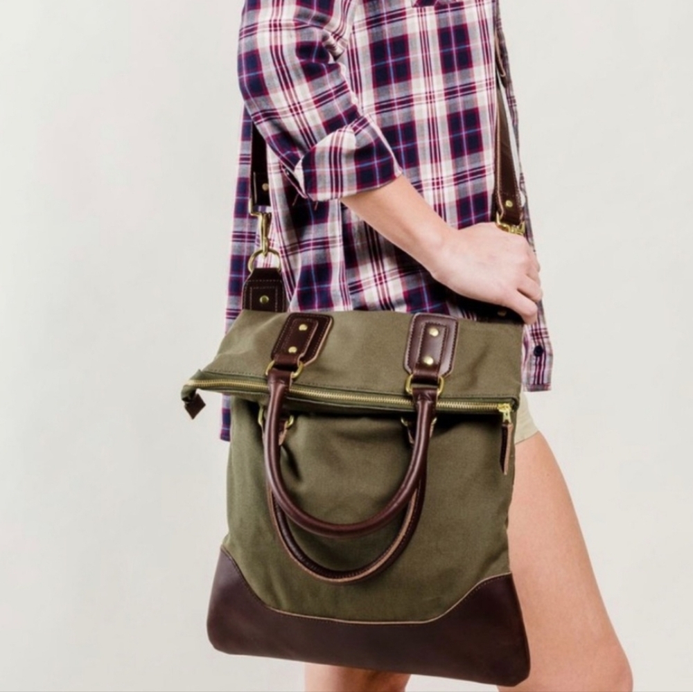 United by Blue (BLUE) Canvas Heavy Jasper Tote. Messenger Carrier Leather Trim